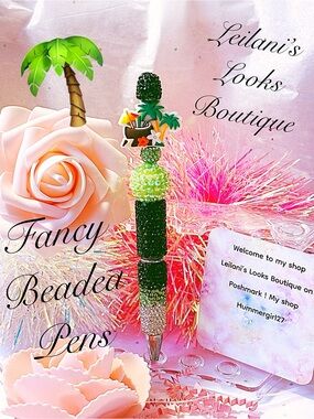 Fancy beaded Pen/gifts/tropical vacation/green beads/summertime
